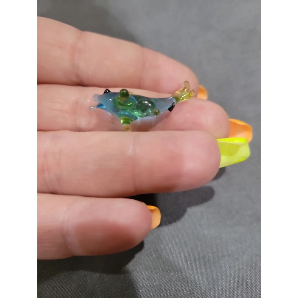 Hand Blown Glass Figurine Collectibles Handmade Miniature Fish Blue Amber